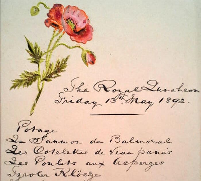 Menu privé de la reine Victoria à Balmoral <br/> &copy;  madd Bordeaux