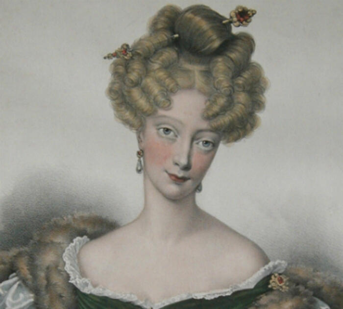 Portrait de la duchesse de Berry, 1828, lithographie rehaussée<br/> &copy;  madd Bordeaux - L. Gauthier