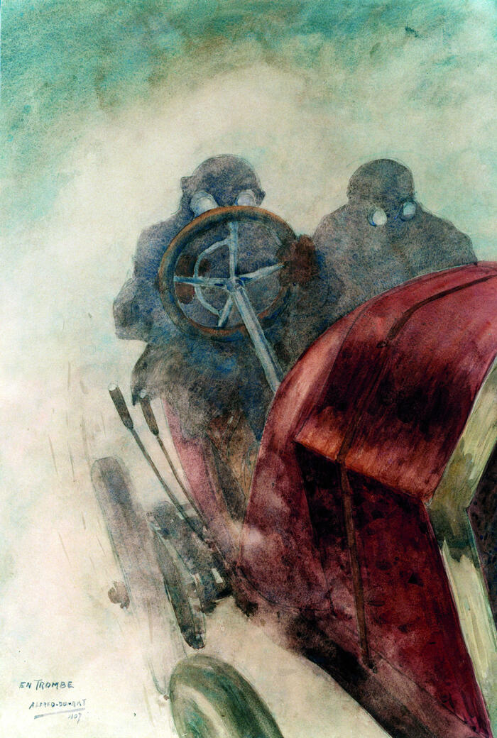 En trombe, 1907, aquarelle<br/> &copy;  Automobile Club du Sud-Ouest