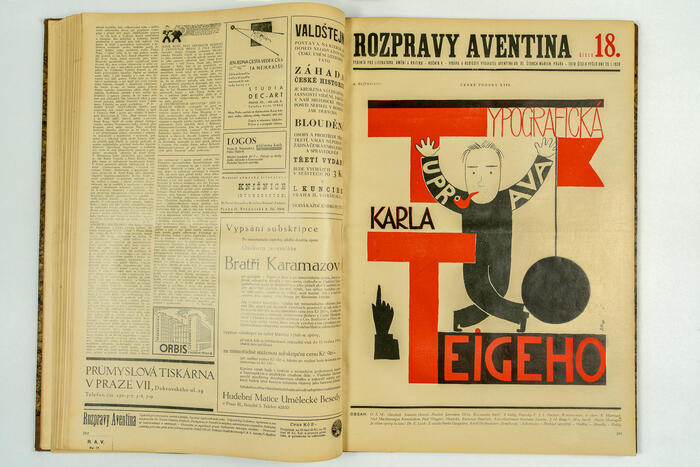 Extrait de la revue Rozpravy Aventina, Caricature d'Adolf Hoffmeister représentant Karel Teige<br/> &copy;  madd-bordeaux