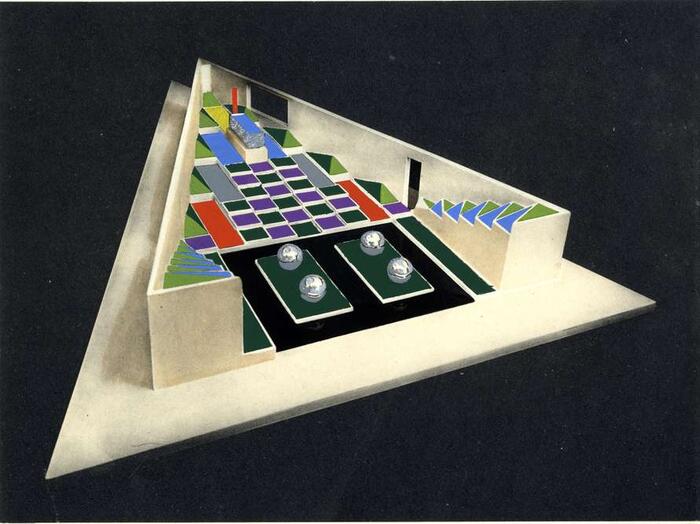 Gabriel Guévrékian, Jardin (maquette) à Hyères, photographie colorée au pochoir, parue dans Les Arts de la Maison, hiver 1926, Planche XXVII <br/> &copy; Villa Noailles