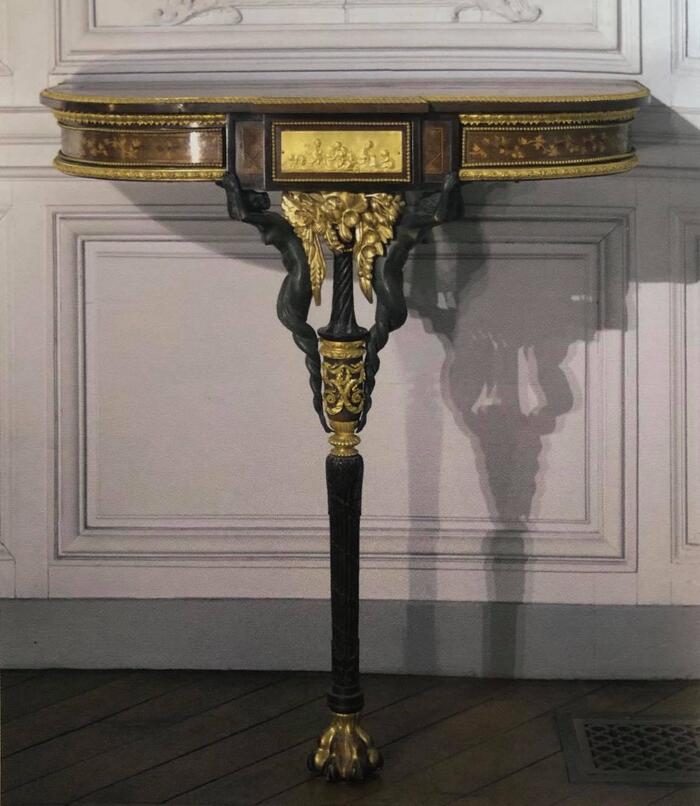 Louis-Joseph Poindrelle, Console (d’une paire), 1859, bronze doré et patiné, marqueterie – Château de Fontainebleau<br/> &copy;  Mairie de Bordeaux - F. Deval